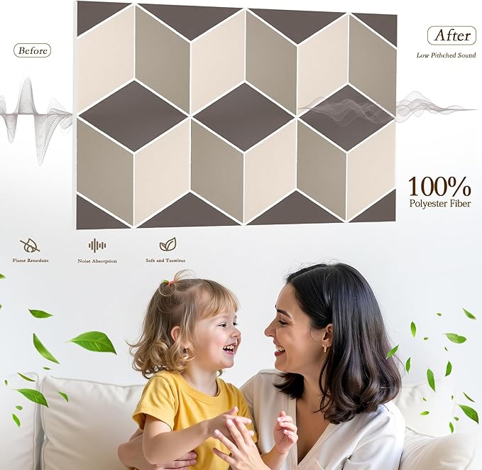 12Pack Acoustic Panels, Self-Adhesive Sound Proof Panels for Walls, Decorative 3D Textured Printing Sound Dampening Panels Sound Absorption Tiles for Studio, Office, Home, 12×12×0.4", Camel