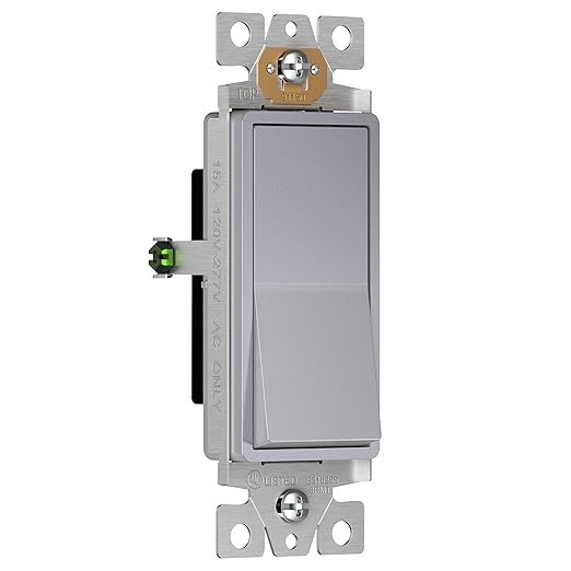 ENERLITES Elite Series Decorator Rocker Light Switch, 15A 120V/277V, Gloss Finish, Single Pole, 3 Wire, Grounding Screw, Residential Grade, UL Listed, 91150-SV, Silver Color (10 Pack)