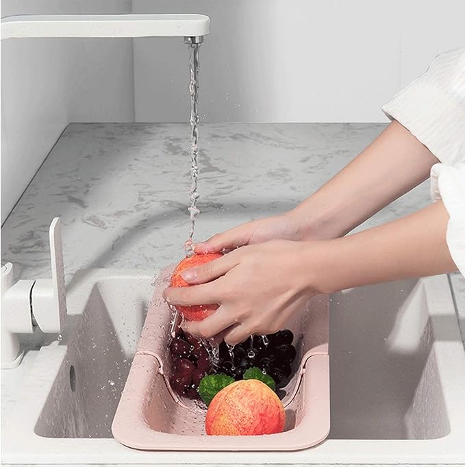 Draining rack Foldable Sink Filter Rectangular Plastic Drain Basket for Draining Pasta and Cleaning Fruits and Vegetables (Green/Pink) Sink Strainer Basket(Green)