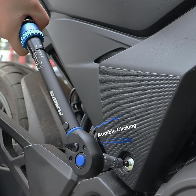 3/8'' Moto Torque Wrench Set 10-110 FT.LB/13.6-149.2 Nm, 72-Tooth Dual-Direction Adjustable Drive Click Torquimetro, Includes 5" Extension Bar & 1/2"/1/4" Adapters for Car/Moto Repair