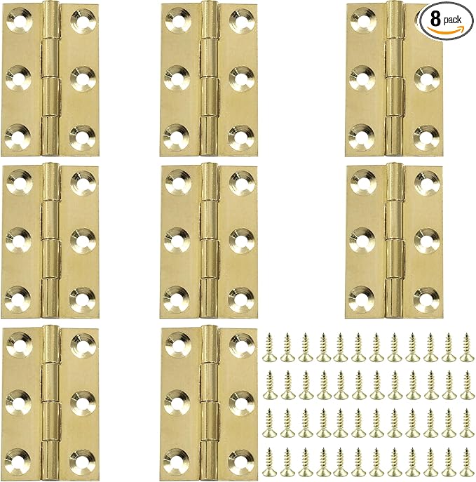 Piutouyar 8 Pack Butt Hinge 1.5 Inch Mini Solid Brass Hinges for Small Cabinet, Folding Craft With Mounting Screws for Boxes, Gate, Drawer