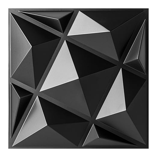 20 Pack 3D Wall Panels for Interior Wall Decor, 12''x12'' White Accent Diamond Panels for Gaming Room Bedroom TV Background, Black