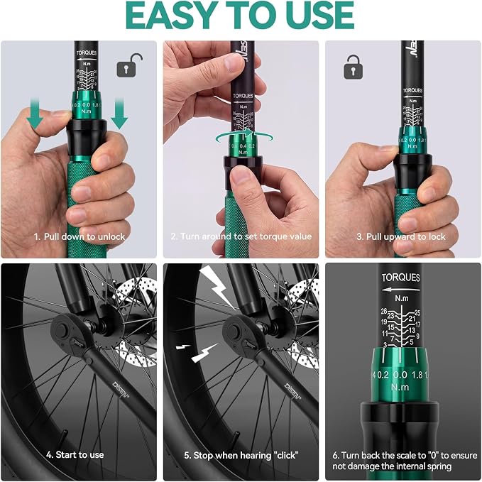 DISEN 46PCS 1/4" Click Torque Wrench 1-26 N.m 72-Tooth Quick Release | ±3% accuracy | Reversible ratchet | Sockets & bits included | 1-26 N.m range | For bikes, motorcycles, precision repair