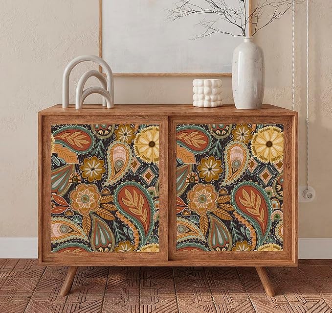 HAOKHOME Boho Peel and Stick Wallpaper Floral Paisley Brown/Yellow/Terracotta Renter Friendly Removable Wall Paper for Bedroom Decor 17.3in x 9.8ft