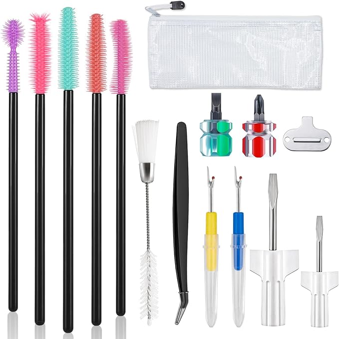15pcs Sewing Machine Cleaning Kit, Sewing Machine Cleaning Tools Including Tweezers, Rippers, Screwdriver, Double Headed Brush, Needle Board Screwdriver, Silicone Brush and Storage Bag