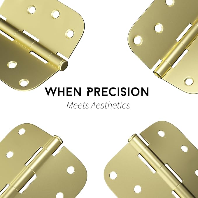 goldenwarm 12 Pack 4 inch Door Hinges Satin Gold Residential Door Hinges Brass Hinges for Interior and Exterior Doors, 5/8" Radius Corners, Iron