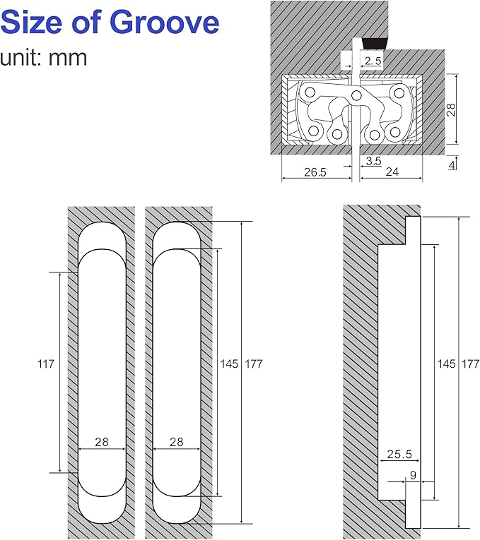 2Kits 7 inch Stainless Steel Hidden Door Hinges -Invisible Hinges for Doors, 180 Degree Swing Concealed Door Hinges, 3 Way Adjustable for Heavy Duty (‎Black)