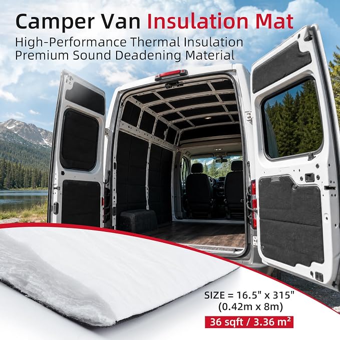 Automotive Camper Van Insulation, 16.5in x 26.24ft, 36sqft | 20mm Thick Soundproof Material, R5.45 Thermal & Sound Barrier