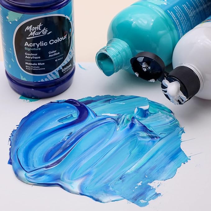 Mont Marte Signature Phthalo Blue Paint, 16.9oz (500ml), Semi-Matte Finish, Suitable for Canvas, Wood, Fabric, Leather, Cardboard, Paper, MDF and Crafts