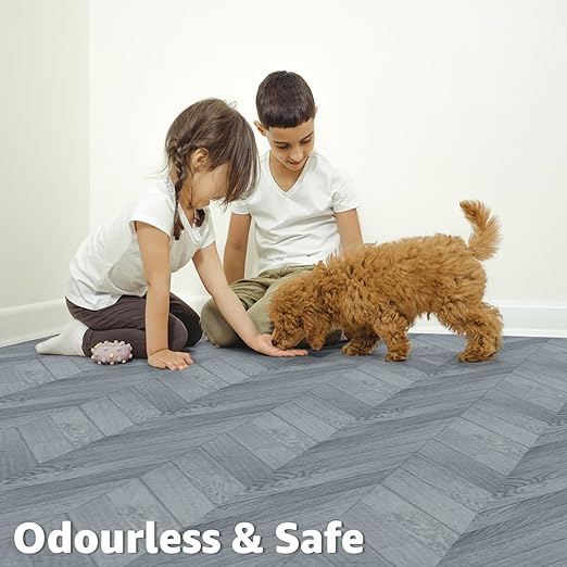 Art3d 60-Pack Herringbone Peel and Stick Vinyl Floor Tiles, 12" x 12" Self Adhesive Waterproof Wood Flooring Plank for Kitchen Bathroom Bedroom, Cover 60 Sq. Ft, Grey