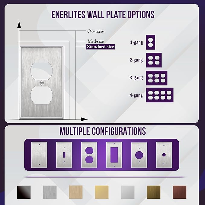 ENERLITES Duplex Receptacle Stainless Steel Wall Plate, Metal Corrosive Resistant Cover for Electrical Socket Receptacles, 4-Gang 4.50" x 8.19", 7724, 430 Stainless Steel, UL Listed, Silver