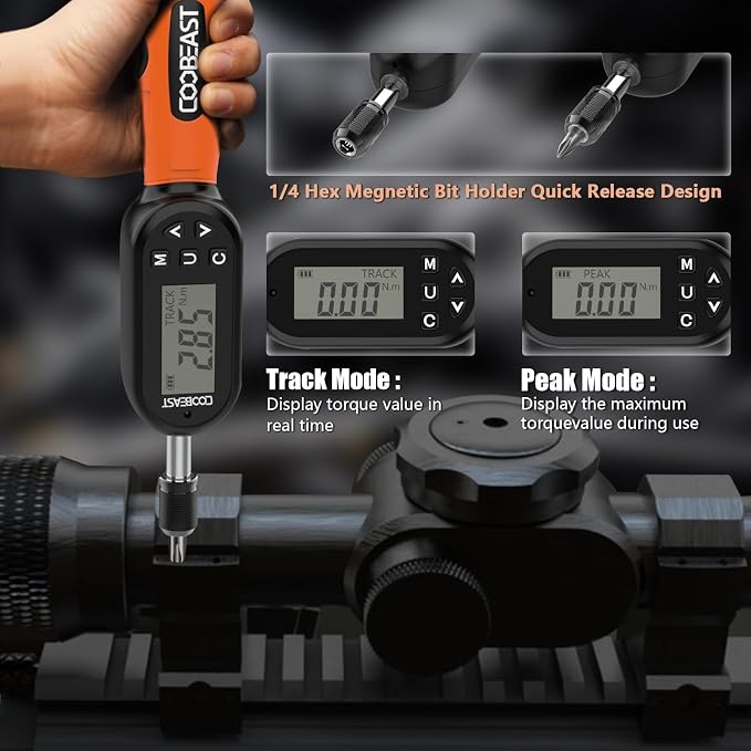 38pcs Digital Torque Screwdriver 1/4" Drive(1.01-106.2in-lbs/0.11-12Nm) | Buzzer&LED Indicator,Torque Wrench Screwdriver Set,Inch Pound Torque Screwdriver,for Gunsmithing,Scope Mounting