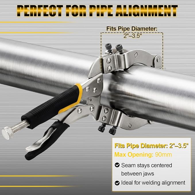Moxweyeni 11" Locking Welding Pipe Plier Clamp Round Tube Welding Clamp Heavy Duty High Carbon Steel Clamping 2 to 3.5 Inch Round Pipes for Metal Fabrication Industrial Home Workshop DIY Woodworking