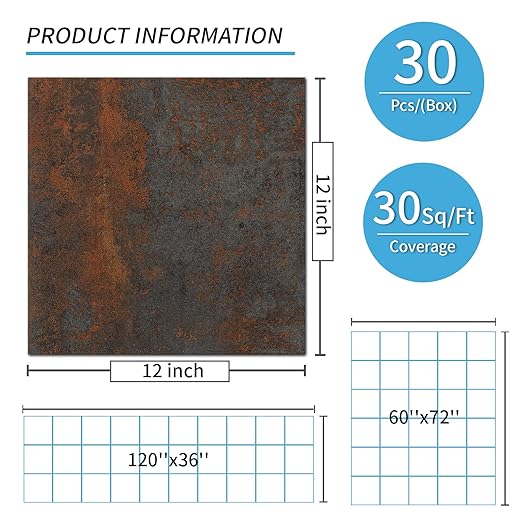 Art3d Peel and Stick Floor Tile, 30-Pack 12 x 12in. Covers 30 Sq.ft, Waterproof Vinyl Flooring Tiles Self Adhesive for Kitchen, Bathroom & Bedroom - Rust Granite