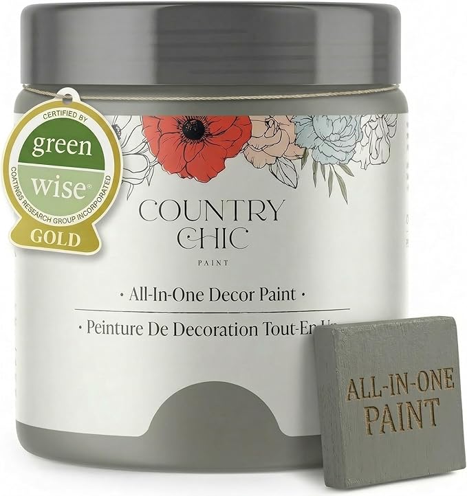 Country Chic All-in-One Chalk Paint for Furniture, Cabinets, Home Decor, Eco-Friendly, Matte Finish, Built-In Primer & Top Coat for Wood, Metal - Cobblestone (Grey) - Pint 16 oz (475 ml)