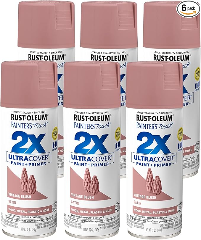 Rust-Oleum 299887-6PK Painter's Touch 2X Ultra Cover Spray Paint, 12 oz, Satin Vintage Blush, 6 Pack