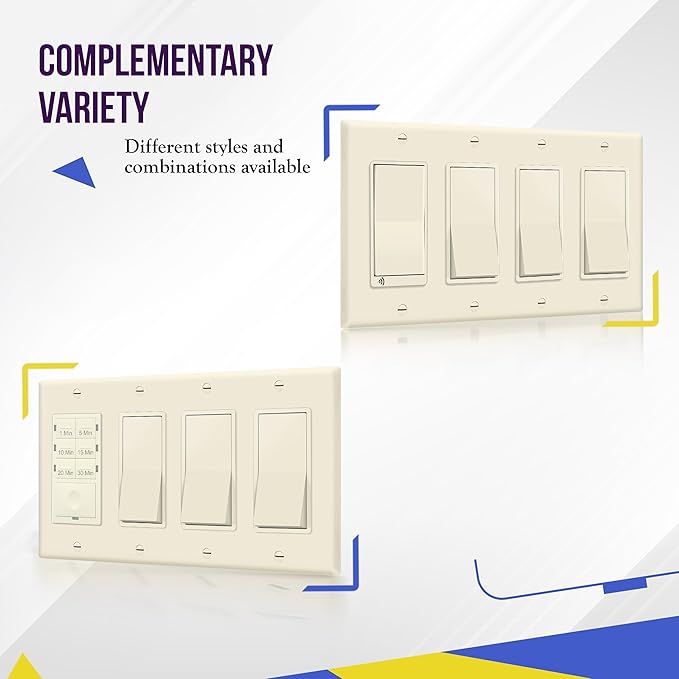 ENERLITES Decorator Light Switch or Receptacle Outlet Wall Plate, Gloss Finish, Size 4-Gang 4.50" x 8.19", Unbreakable Polycarbonate Thermoplastic, UL Listed, 8834-LA, Light Almond