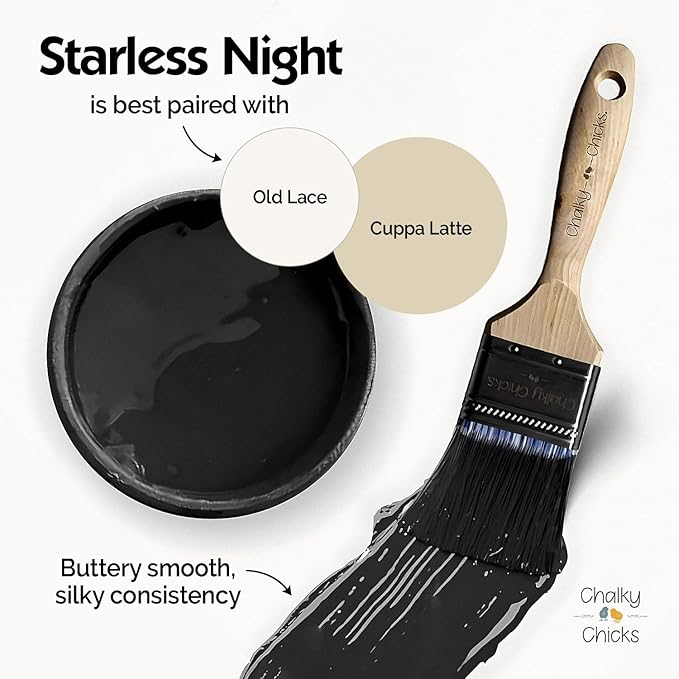 Chalky Chicks 4 Fl Oz Matte Starless Night Black Chalk Paint for Furniture Without Sanding - No Prep Furniture Paint No Sanding All in One for Crafts, Wood, Cabinet, Walls, Metal, Dresser, Farmhouse