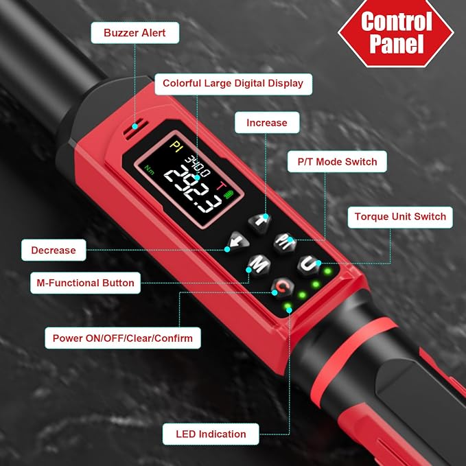 3/8" 1/2" Digital Torque Wrench, 0.66-44.29Ft.Lb & 3.8-250.8Ft.Lb | ±1% Accuracy, 0.9-60N.m & 5.1-340Nm Electric Torque Wrench Set, for Auto Repair, Lug Nuts, Engine, Suspension, Moto & Bicycle