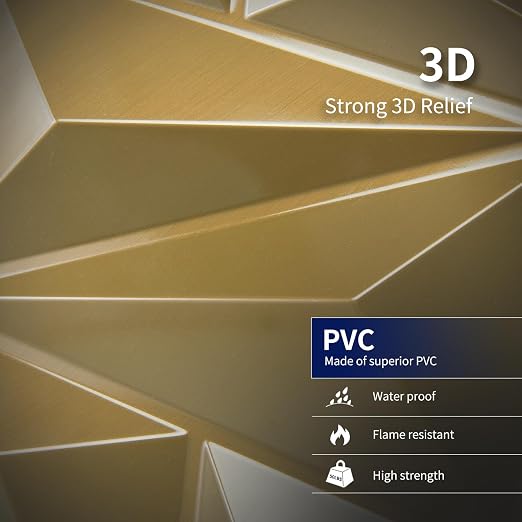 33 Pack 3D Wall Panel Diamond for Interior Wall Décor, PVC Textured Wall Panels, 12''x12'' Cover 32.Sq.Ft. Golden