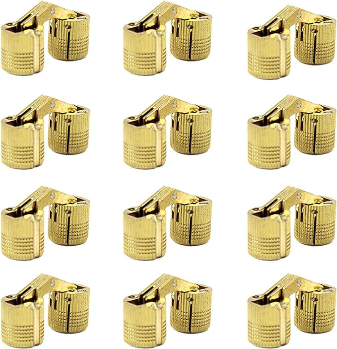 12 Pcs 10mm Brass Barrel Hinges Hidden Invisible Cabinet Furniture Hinges Concealed 180 Degree Opening Angle