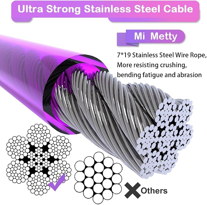 Tie Out Cable for Dogs,10/20/30/50/100FT Dog Leads for Yard Chew Proof,Heavy Duty Tie Out Cable for Large Dogs Up to 125lbs,Dog Runner Tether (Purple, 125Ibs 150ft)