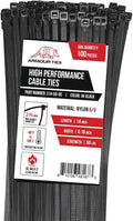 14-inch Black Zip Ties Heavy Duty UV Resistant Nylon Cable Ties, 50lb Tensile Strength, 100-Pack - Durable Wire Ties, Heavy Duty Tie Straps Indoor and Outdoor Cable Management Solution by ARMOUR TIES
