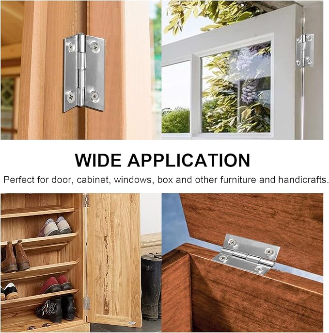 Biaungdo 10 Pack 1.5 Inch Butt Hinge, Stainless Steel Folding Butt Hinges, Cabinet Mini Hinges Small Box Hinges Door Hinge Rectangle