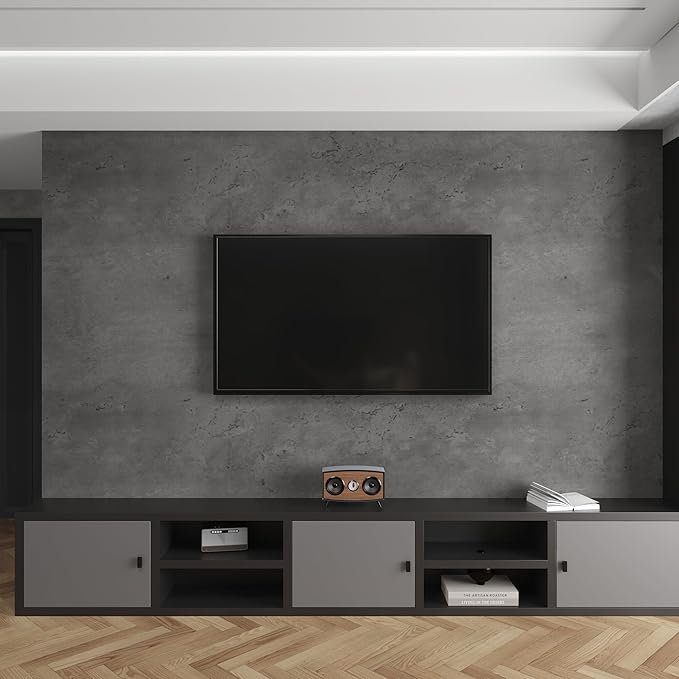 16"×118" Dark Grey Black Concrete Wallpaper Peel and Stick 3D Matte Textured Thick Concrete Cement Contact Paper Vinyl Wrap Removable DIY Tile Wall Sticker for Walls Countertop Cabinet Kitchen Island