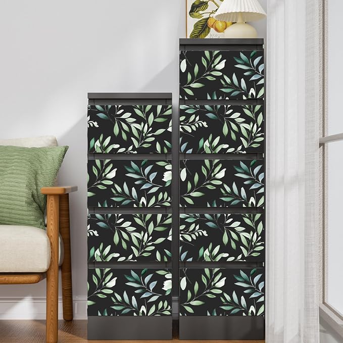 Danodoi Black Green Vintage Leaves Peel and Stick Wallpaper 17.5" x 393" | Waterproof Vinyl Self Adhesive Removable Renter Friendly Floral Contact Paper
