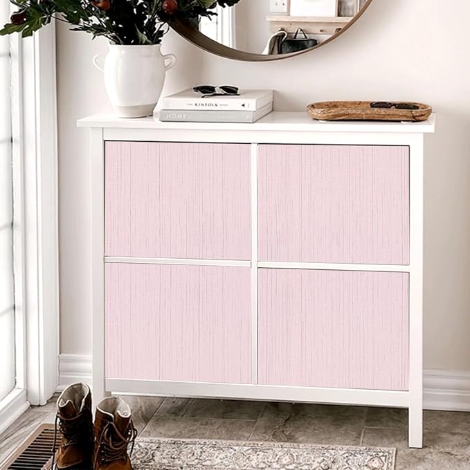 Pink Grasscloth Peel and Stick Wallpaper Vintage Texture Removable Waterproof Wallpaper for Room Walls, Cabinets, Furniture, Drawers, Desk A Set of 15.7"x300"