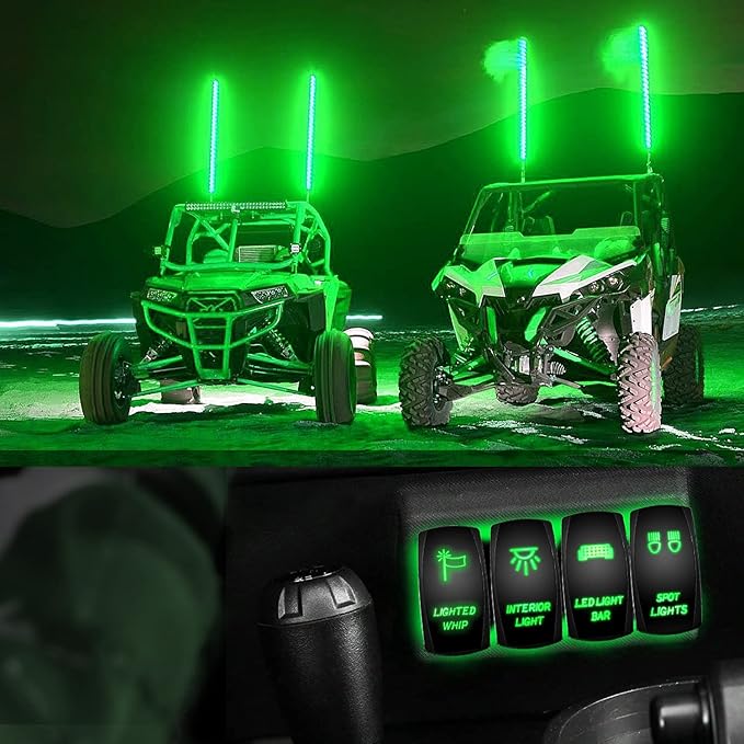 Nilight Lighted Whip Rocker Switch Led Light Bar 5Pin Laser On Off SPST switches 20A/12V 10A/24V Green with Jumper Wires Set for Cars Trucks RVs