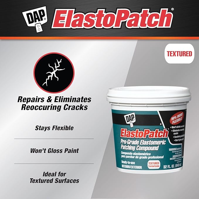 DAP ElastoPatch Textured Flexible Patching Compound, Off White, 32 Oz (7079812288)