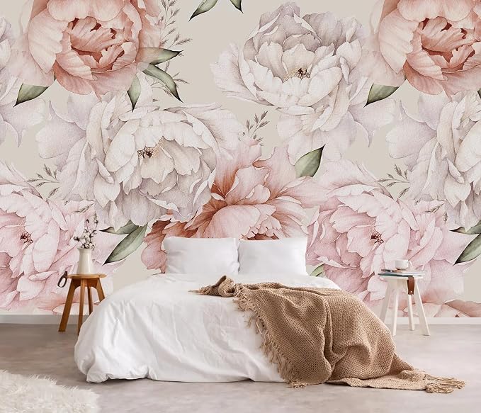 YQWDMX - Peel and Stick Floral Wallpaper with Pink Peony Self-Adhesive murals for Bedroom ZY11 XL