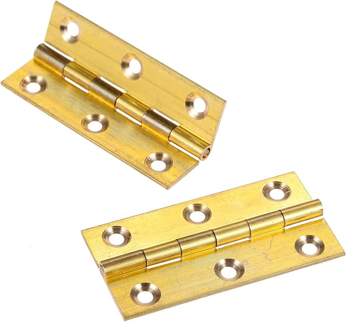 dophee 4Pcs Pure Brass Mini Hinges, Folding Butt Hinges for Drawer Cabinet Cupboard Door Jewelry Box Wooden Case Furniture, 2.5 Inch