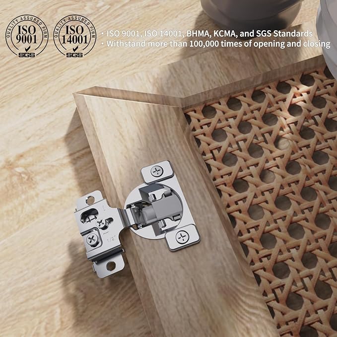 Chibery 10 Pack 1/2" Overlay 3D Soft Close Concealed Hinge, Face Frame Door, Small Angle Slow Close, Self Closing Hidden Satin Nickel, 105° Concealed Stainless Steel Hinges for Kitchen Cabinet Door