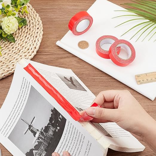 OLYCRAFT 3 Rolls 15m/16.4 Yards Red Bookbinding Tape 0.7 Inch Wide Double Sided Adhesive Book Repair Tape Book Hinging Repair Tape for Repairing Binding of Old Books Bookbinding Supplies