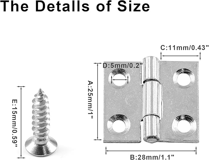 20 PCS Stainless Steel Folding Butt Hinges, 1 inch Silver Square Door Hinges with Screws for Wooden Box, Window Wood, Home Kitchen Furniture Hardware (25 x 28 x1.2 mm)