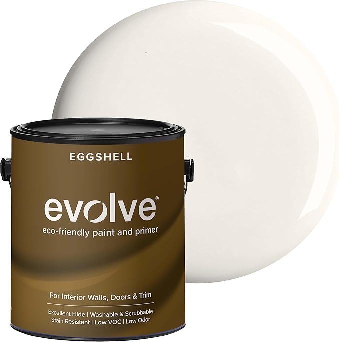 EVOLVE Interior Paint & Primer, Eggshell (Dove White), 1 Gallon – One-Coat Coverage, Excellent Hide, Low VOC, Low Odor, Washable Paint for Walls, Doors & Trim