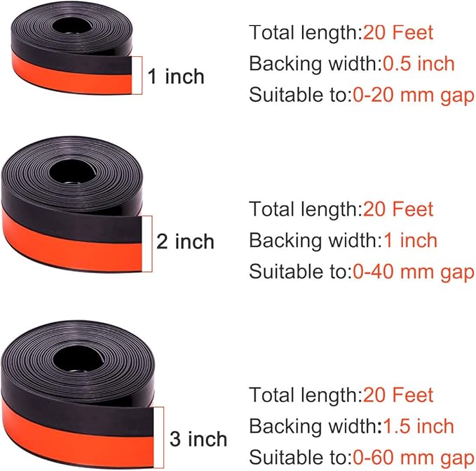 TORRAMI Silicone Weather Stripping 1 inch Width 20 Feet Length, Seal for Door Under Bottom, Gap, Side, Glass Shower Door, Sliding Door,Windows, Black