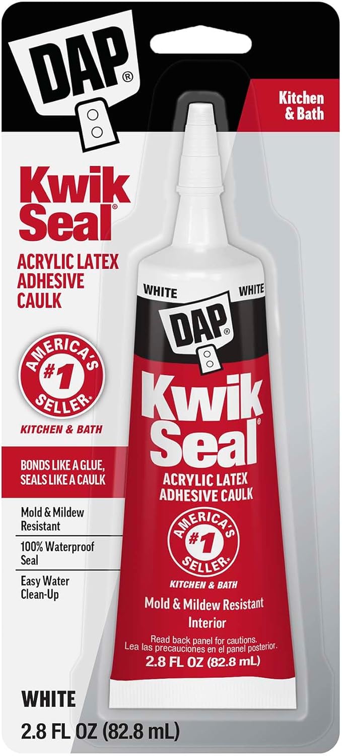 DAP Kwik Seal Kitchen & Bath Adhesive Caulk, White, 2.8 oz (7079800954)