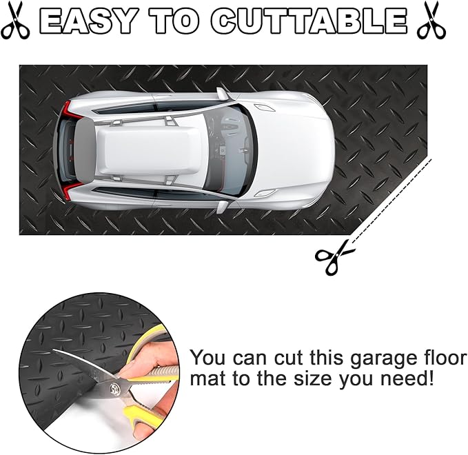 tonchean 16.4 x 3.3 FT Diamond Plate Rubber Flooring Roll, 3.2 mm Thickened Heavy Duty Garage Floor Mat, Non-Slip Rubber Mat for Under Car, Truck, Basement, Workshop