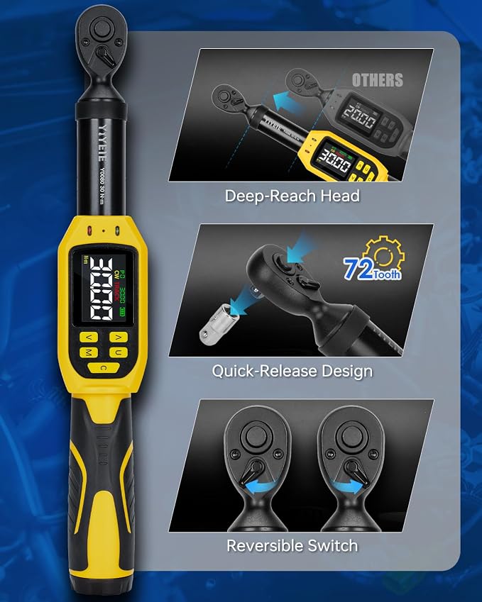 Digital Torque Wrench 1/4" Drive, 1.1-22.1 Ft-lb/1.5-30 N.m (±1% Accuracy) | Color LCD, Buzzer & LED Alert, 12PC Bike Torque Wrench Digital with Sockets & Adapters for MTB, Motorcycle & DIY