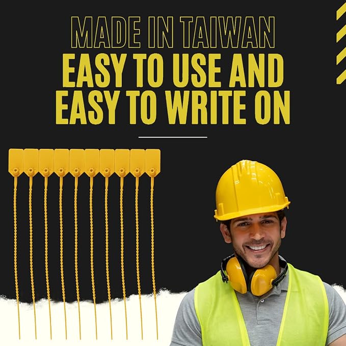 JAVIKA 100PCS Plastic Tamper Seal Tags, Pull-Tite Security Seal, Zip Ties | One-piece construction, Self-Locking & Versatile, Easy to Use and Write On, Wide Range of Applications