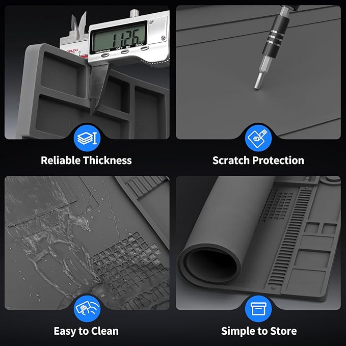 STREBITO Soldering Mat Electronics Repair Mat, Solder Pad Heat Resistant 932°F, Magnetic Work Mat Silicone Pad for Soldering, Computer, Laptop, Cell Phone, RC, Watch, Gun, Size 17.7" x 11.8" (Grey)