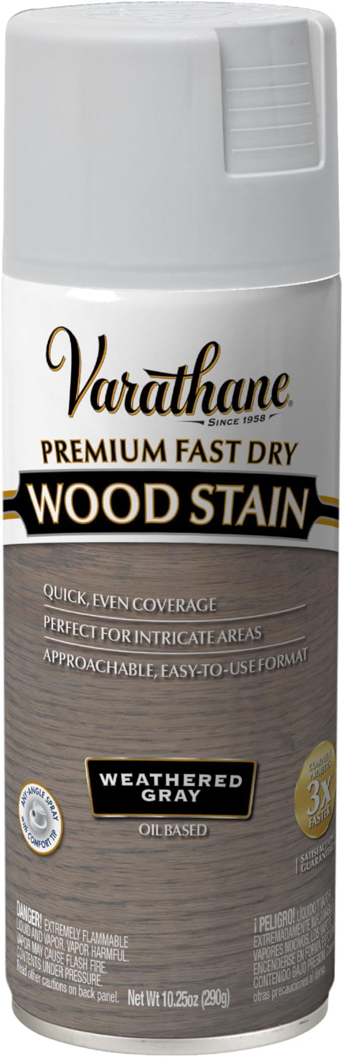 Varathane Premium Fast Dry Wood Stain Spray | 1 Hour Dry Time | 1 Coat Color | Interior Wood Stain | Furniture, Cabinets, Doors, Trim | 10.25 oz | Weathered Gray