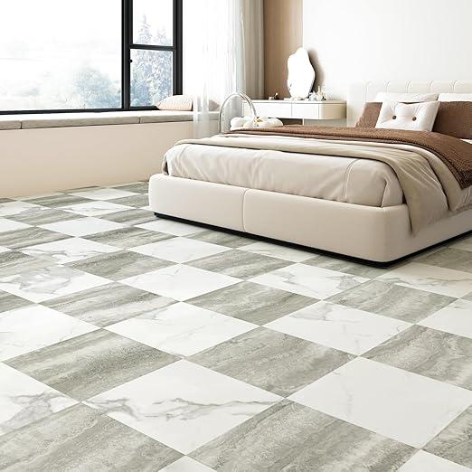 Art3d Peel and Stick Floor Tile, 30-Pack 12 x 12in. Covers 30 Sq.ft, Waterproof Vinyl Flooring Tiles Self Adhesive for Kitchen, Bathroom & Bedroom - White & Beige Marble (15 Tiles per Color)