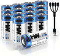 HW Rechargeable 123 Batteries [3V, 16-Pack] 2800mWh Long-Lasting 123a Lithium Battery 1000+ Cycles with 4 in 1 USB-C Cable for Cameras, Flashlight