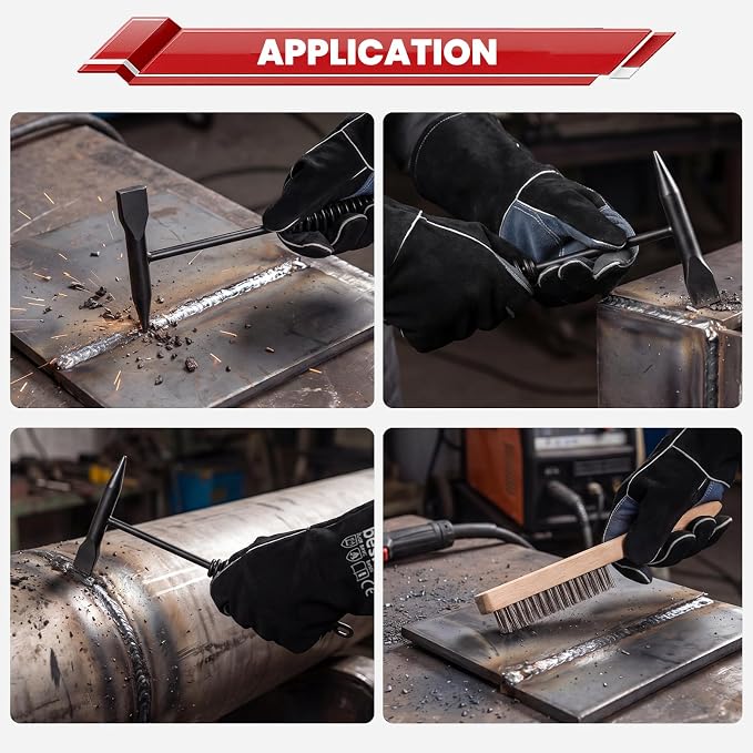 bestarc Welding Chipping Hammer and Wire Brush Set, 10.5" Slag Hammer with Coil Spring Handle, Cone and Vertical Chisel, 9.8" Wire Brush for Rust, Spatter Removal