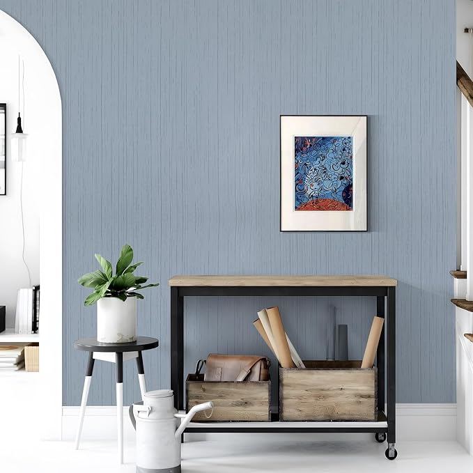 Grasscloth Peel and Stick Wallpaper Grey Blue Contact Paper 15.7in X 118in | Fabric Textured Self-Adhesive Removable Vinyl Wall Paper Grass Cloth Linen Wallpapers for Bathroom Bedroom Cabinets Desk